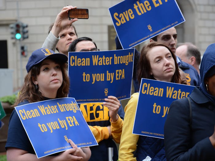The EPA will no longer have the power to broadly regulate emissions, a power that will now be held by state governments. (Flickr / “EPA Union Rallies Outside DC Headquarters” by Chelsea Bland/ AFGE. April 25, 2018).