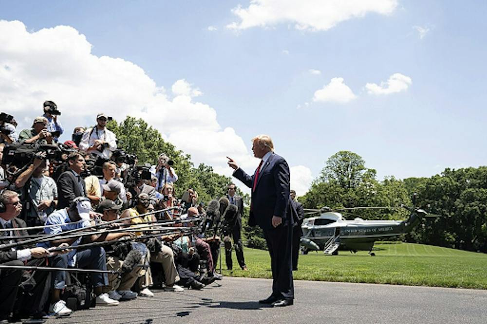<p><em>President Trump’s tense relationship with left-leaning news outlets manifested in a media ban from the White House. (Photo courtesy of </em><a href="https://commons.wikimedia.org/wiki/File:President_Trump_Departs_the_White_House_(48135444363).jpg" target=""><em>Wikimedia Commons</em></a><em>)</em></p><p><br/></p>