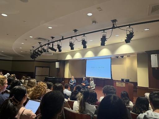 Professor and author Amelia Frank-Vitale speaking at the College. (Photo courtesy of Luke Hunter)