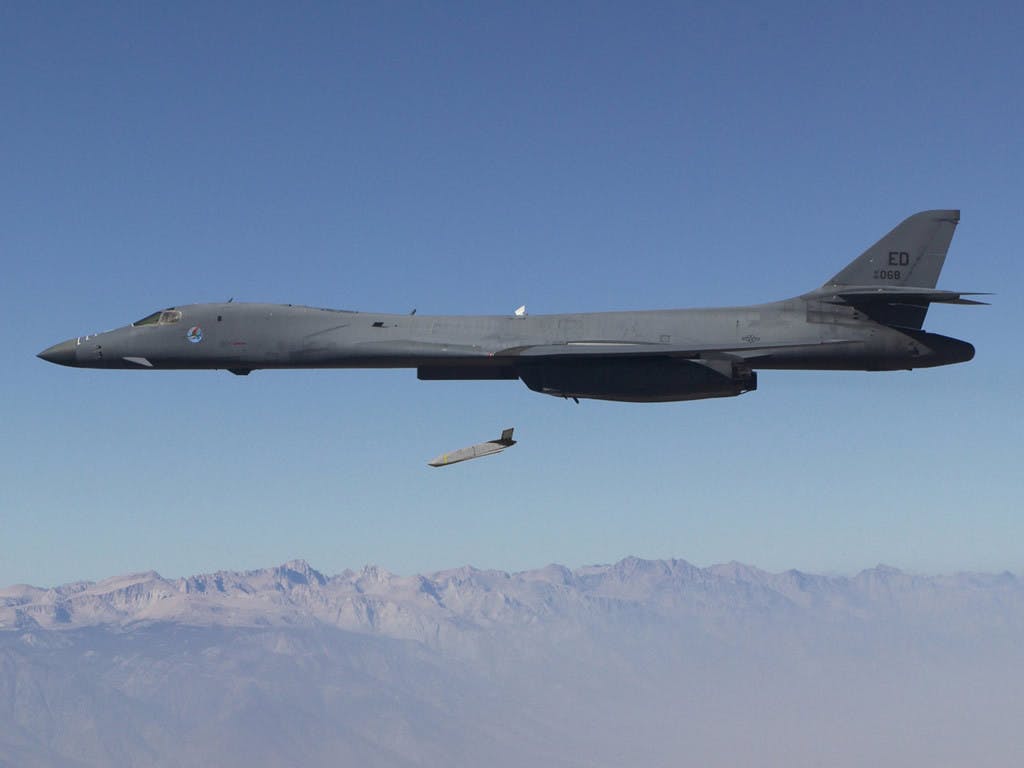 Three U.S. soldiers were killed and more than 50 others were injured, including some Arizona National Guard service members, in an overnight drone attack on Jan. 28 in northeast Jordan, near the Syrian border (Photo courtesy of Wikimedia Commons / “Long Range Anti-Ship Missile (LRASM) launches from an Air Force B-1B Lancer” by DARPA Photo. CC-PD-Mark. September 5, 2013). 