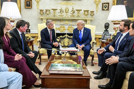President Trump meets with Prime Minister Mark Carney in the Oval office in 2025. (Photo courtesy of Wikimedia Commons)