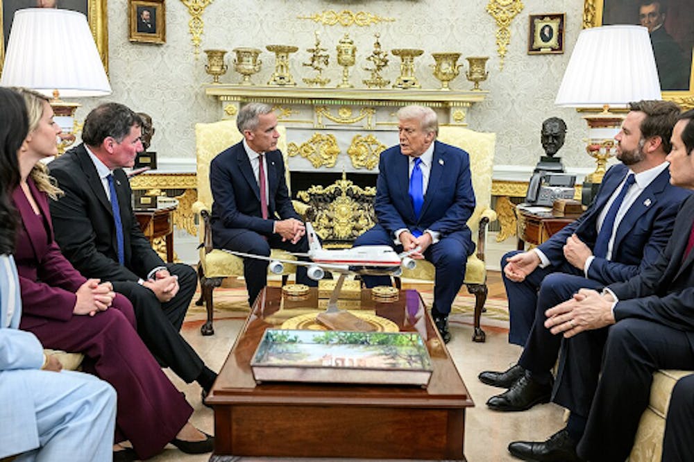 <p><em>President Trump meets with Prime Minister Mark Carney in the Oval office in 2025. (Photo courtesy of </em><a href="https://commons.wikimedia.org/wiki/File:President_Donald_Trump_meets_with_Canadian_Prime_Minister_Mark_Carney_(54870195279).jpg" target=""><em>Wikimedia Commons</em></a><em>)</em></p><p><br/><br/></p>