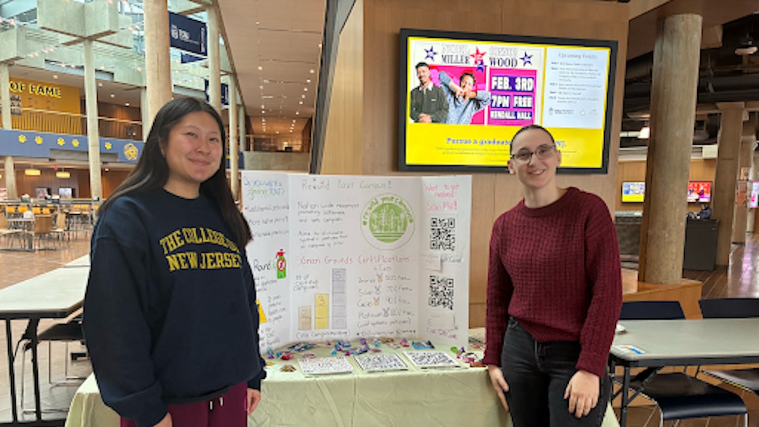 Brigette Wixted (Left) and Maria Hourihan (Right), a member of the Environmental Club at the Brower Student Center, showcasing their club’s initiatives. (Photo courtesy of Brigette Wixted)