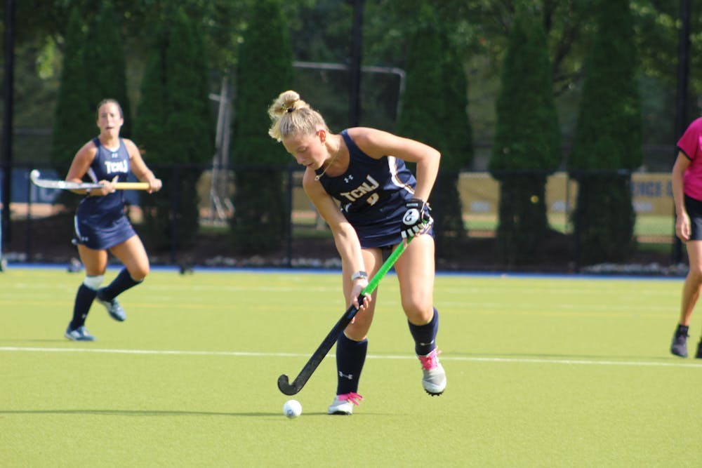 <p><em>Field hockey won a double overtime match over Swarthmore. (Photo courtesy of Elizabeth Gladstone)</em></p>