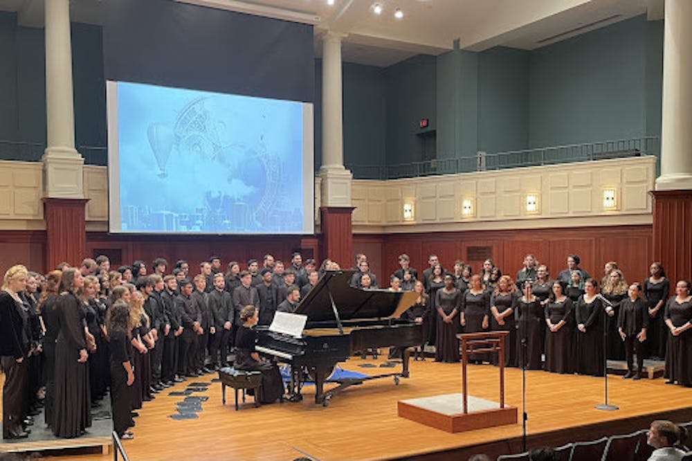 <p><em>The choirs united their voices in the uplifting “I Sing Because I’m Happy” by Charles H. Gabriel to conclude the concert. (Photo courtesy of Alena Bitonti / Staff Writer)</em></p>
