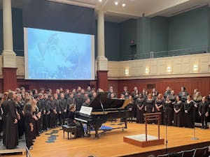 The choirs united their voices in the uplifting “I Sing Because I’m Happy” by Charles H. Gabriel to conclude the concert. (Photo courtesy of Alena Bitonti / Staff Writer)