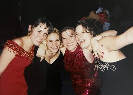 Denise Hallinan, Sally Bulger, Kris-Anne Kinney and Christine Nicholson at a sorority formal (Photo courtesy of Sally Bulger).