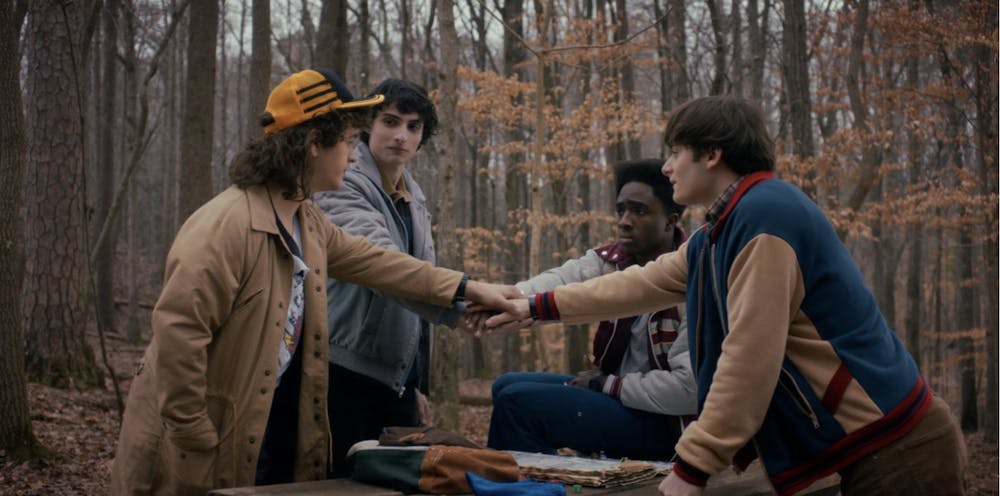 <p><em>Gaten Matarazzo, Finn Wolfhard, Caleb McLaughlin and Noah Schnapp in Netflix’s “Stranger Things.” (Photo courtesy of </em><a href="https://www.imdb.com/title/tt4574334/mediaviewer/rm2987237378/?ref_=ttmi_mi_2_1" target=""><em>IMDb</em></a><em>)</em></p>