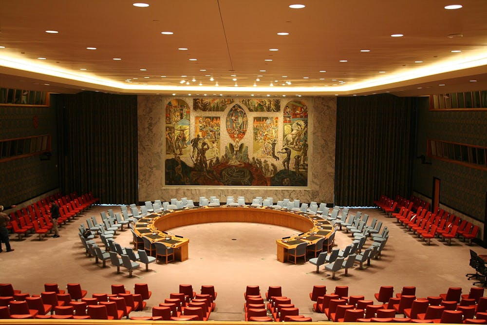 <p><em>A U.N. security council vote to produce a demand for a humanitarian ceasefire in the Israel-Hamas war was rejected last week (Photo courtesy of </em><a href="https://commons.wikimedia.org/wiki/File:United_Nations_Security_Council_in_New_York_City.JPG" target=""><em>Wikimedia Commons</em></a><em> / MusikAnimal, November 28, 2014). </em></p>