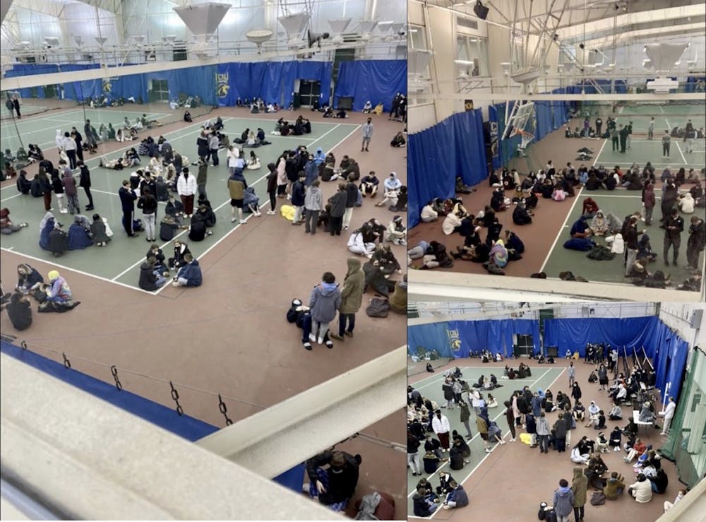 <p><em>Students sat in the Recreation Center in their pajamas from 2:30 to 3:30 a.m. after the first alarm went off. Most returned back to the same spot a half hour later until 5:40 a.m (Photos courtesy of Rachel Yoo and Rachel Modery).<br/></em></p>