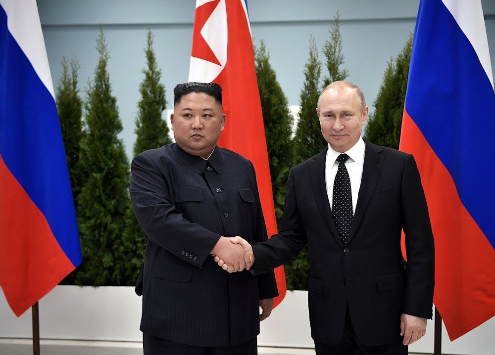 <p><em>For the first time in five years, Russian leader, Vladmir Putin, and North Korean leader, Kim Jong Un, convened in a private summit (Photo courtesy of Wikimedia Commons/“</em><a href="https://commons.wikimedia.org/wiki/File:Kim_Jong-un_and_Vladimir_Putin_(2019-04-25)_01.jpg" target=""><em>Kim Jong-un and Vladimir Putin (2019-04-25) 01</em></a><em>” by Alexei Nikolsky. April 25, 2019). </em></p>