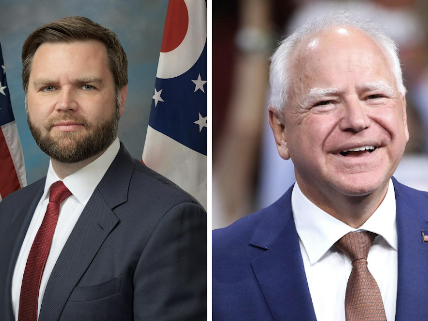 Sen. JD Vance and Gov. Tim Walz faced off during the vice presidential debate on Oct. 1, marking the first VP debate for the 2024 election (Photos courtesy of Wikimedia Commons / “Senator Vance official portrait. 118th Congress” by United States Congress. January 3, 2023. “Tim Walz by Gage Skidmore” by Gage Skidmore. August 9, 2024).