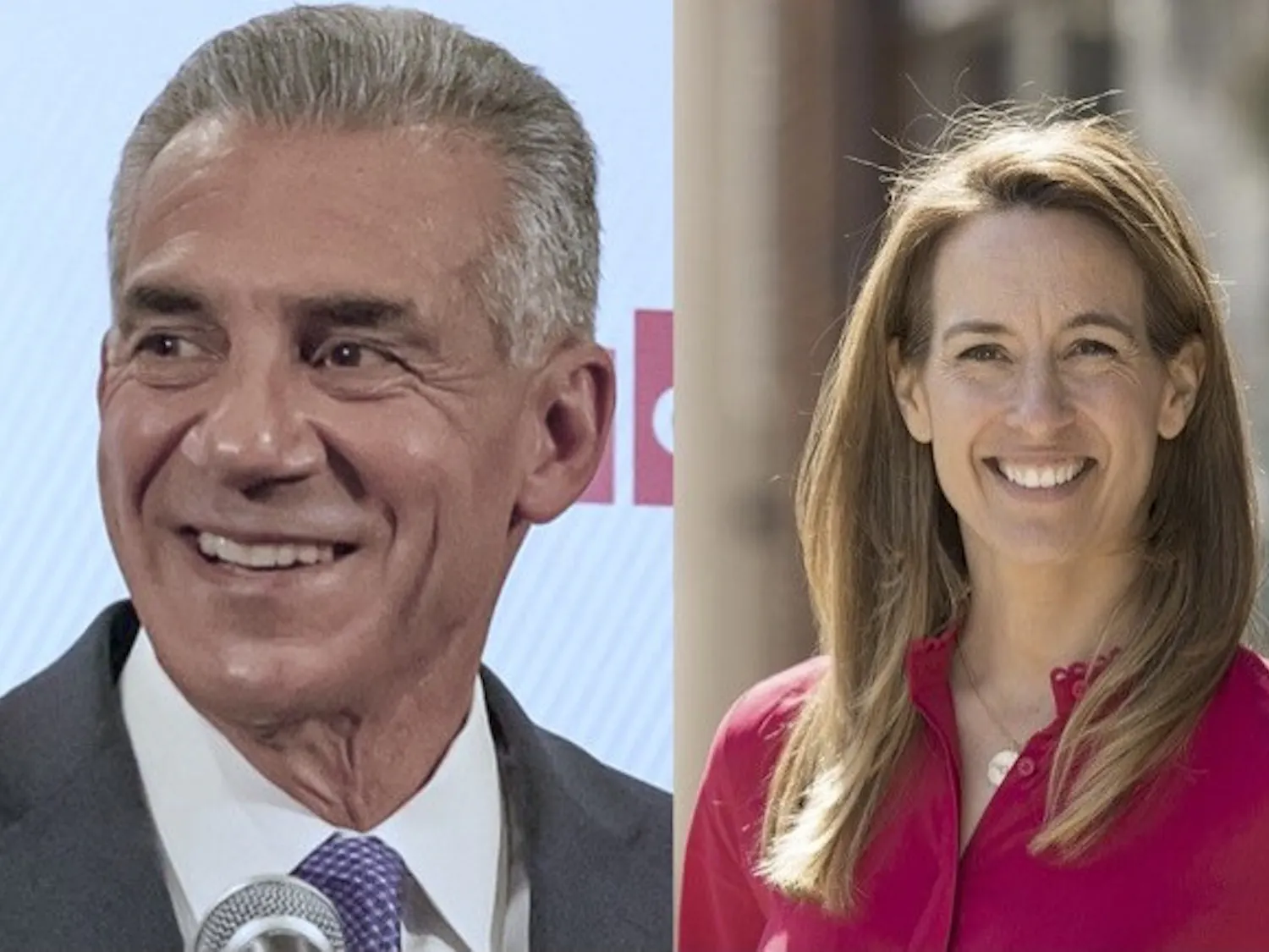 Jack Ciattarelli displayed on the left, and Mikie Sherrill displayed on the right. (Photos courtesy of Wikimedia Commons)