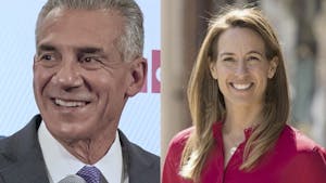 Jack Ciattarelli displayed on the left, and Mikie Sherrill displayed on the right. (Photos courtesy of Wikimedia Commons)