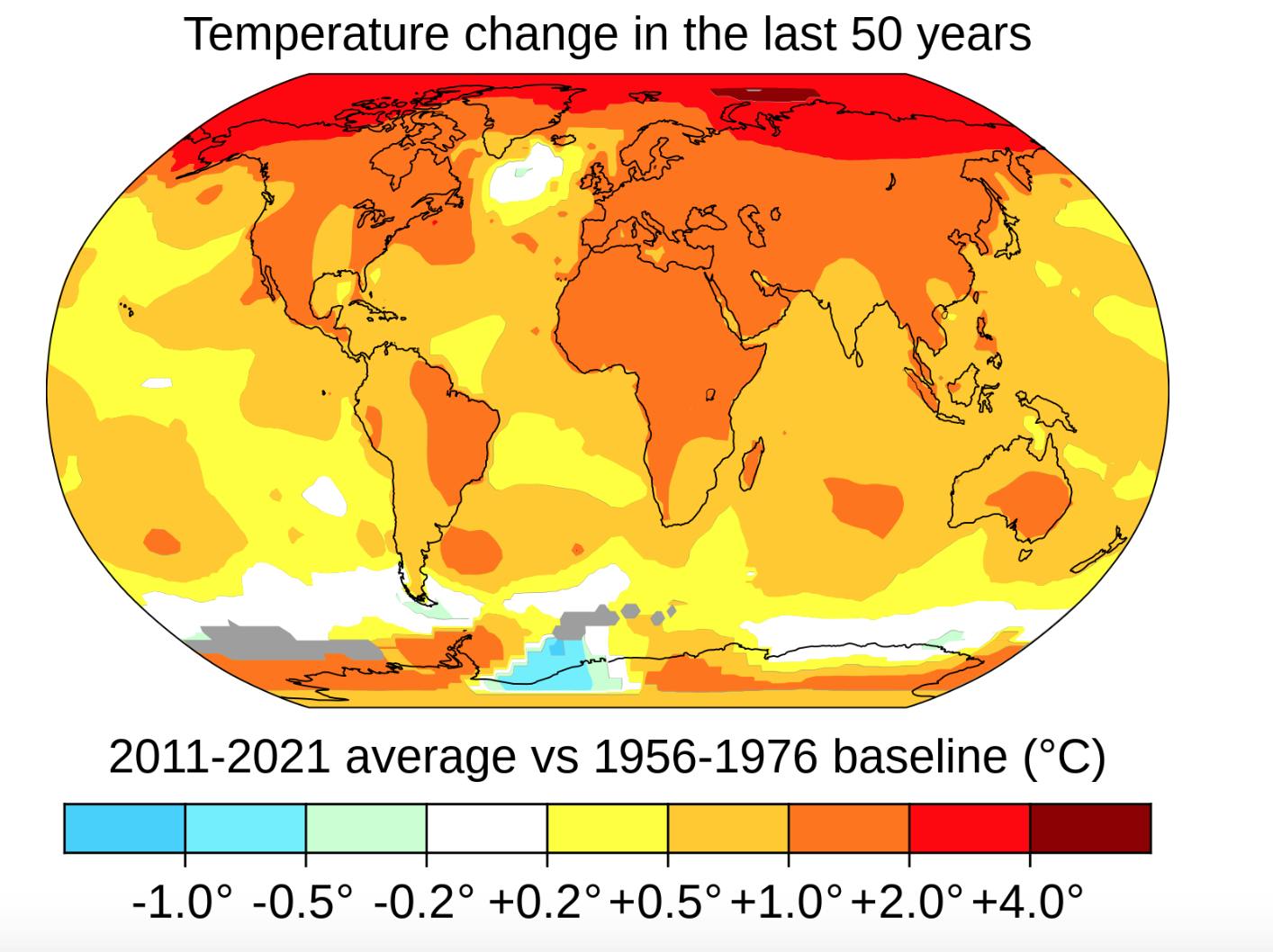 (Photo courtesy of Wikimedia Commons/“Change in Average Temperature” by NASA’s Scientific Visualization Studio, Key and Title by Eric Fisk. January 15, 2020). 