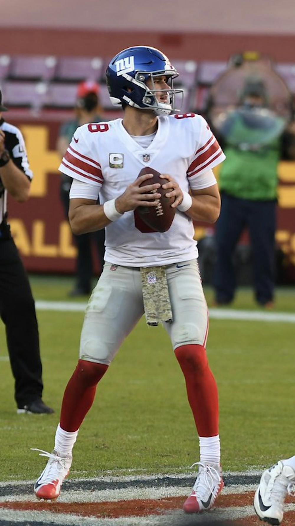 <p>Giants quarterback Daniel Jones (Photo courtesy of <a href="https://flic.kr/p/2k4MQ3g" target="">Flickr</a> / &quot;Giants QB Daniel Jones&quot; by All-Pro Reels / November 9, 2020).</p>