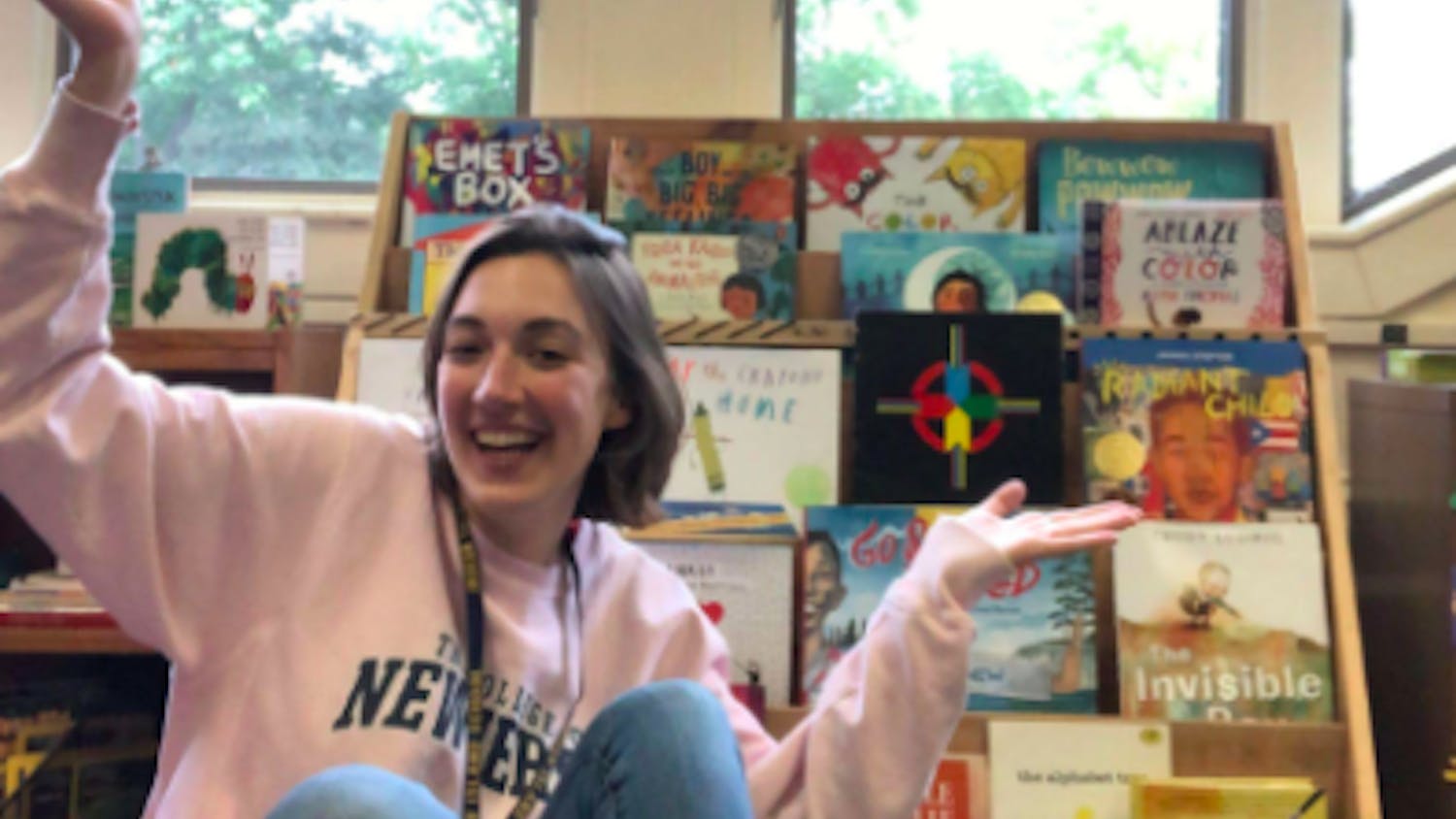 Art teacher and College alumna Megan Scarborough poses inside her classroom at the Indian Island School in Maine (Photo courtesy of Megan Scarborough).