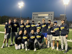 The College's co-ed intramural softball team celebrates victory. (Photo courtesy of Shawna Dean)