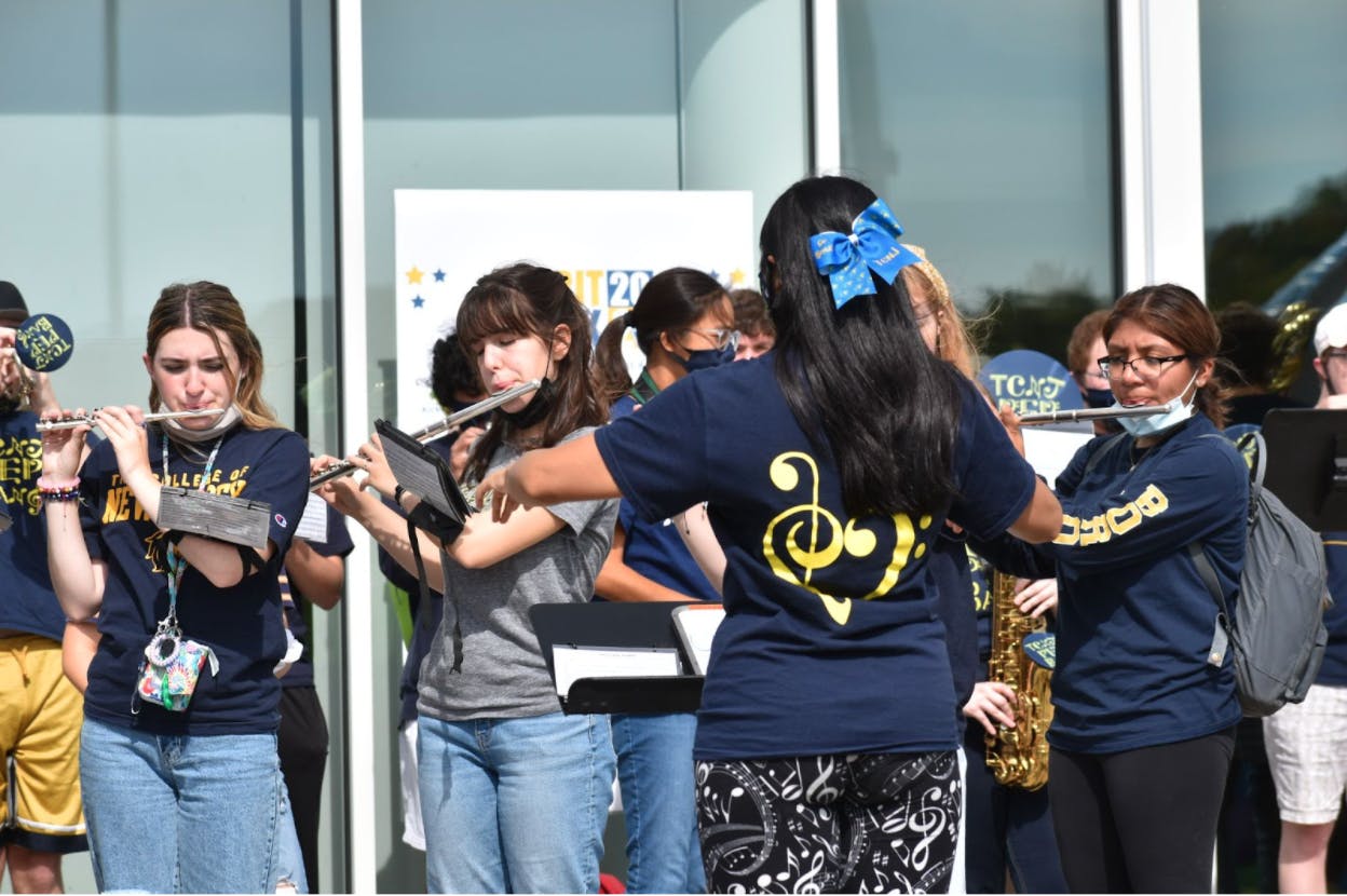 On Oct. 2, the fall 2021 Homecoming, The College Pep Band played their instruments before the head of the football team warned them to stop (photo courtesy of Elisabeth Osekavage/ Photo Editor).