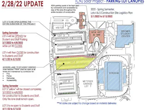 Lot 5 will be closed from March 7 until April 11. Lot 4 will reopen on March 7 for both students and staff, but will close again from April 11 until May 13.