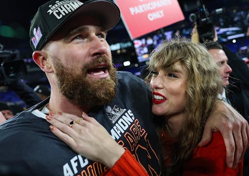 Taylor Swift and Travis Kelce at a Kansas City Chiefs game. (Photo courtesy of IMDb)