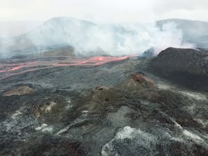 Residents of the southwest of Iceland have been evacuating their homes beginning Nov. 11 as officials declared a state of emergency, warning of a potential volcanic eruption (Photo courtesy of Wikimedia Commons/“Iceland&#x27;s Fagradalsfjall volcano drone view” by Mokslo Sriuba. CC-BY-SA-4.0. August 21, 2021). 