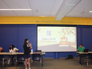 Aria Chalileh, SG’s vice president for governmental affairs, encouraged members to take the pledge to vote to help the College’s standing in the ballet bowl, which is part of the ALL-IN Campus Democracy bowl (Photo courtesy of Julia Cappello).