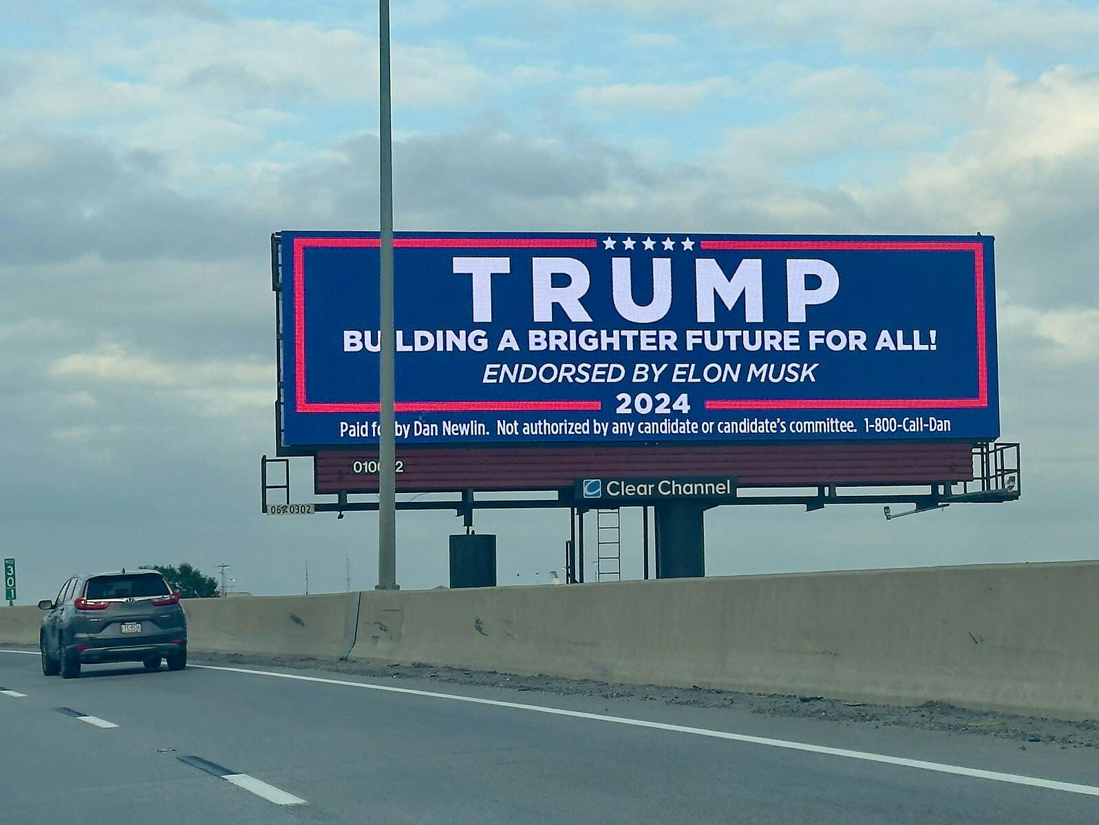 Elon Musk’s $1 million-a-day voter sweepstake was allowed to continue through Nov. 5 (Photo courtesy of Wikimedia Commons / “Trump. Building a brighter future for all. Endorsed by Elon Musk. 2024” by Oleg Yunakov. September 6, 2024). 