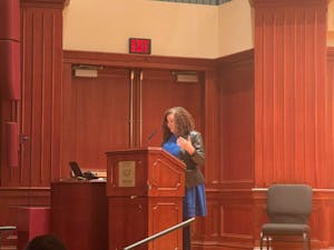 Dr. Lorgia García Peña speaking about translating blackness in Mayo Hall (Myara Gomez / Staff Writer).
