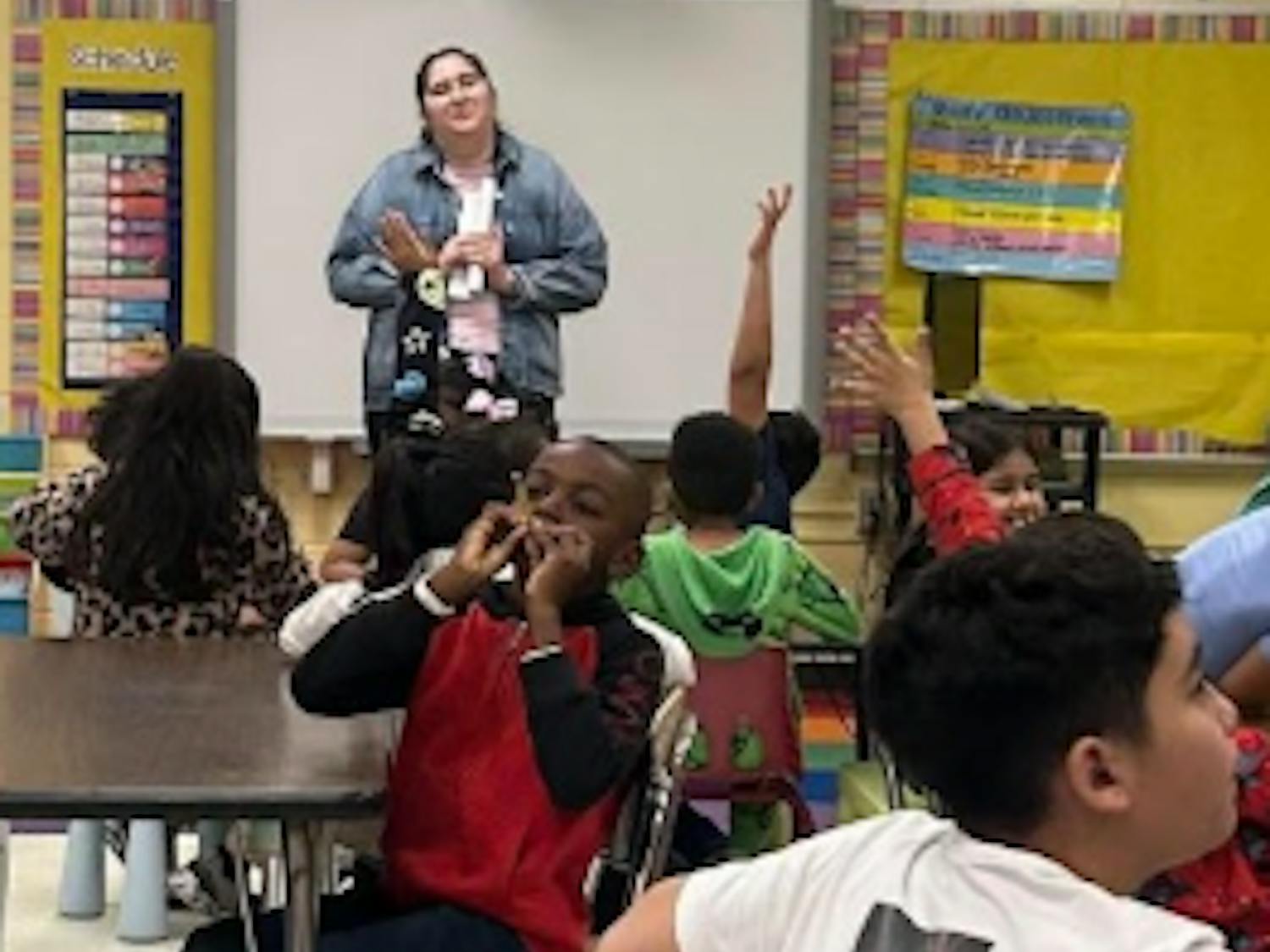Isabella Herrada, a junior and education major at TCNJ, student teaching to her class. (Photo courtesy of Isabelle Herrada)