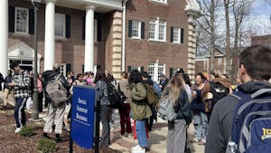 Students evacuated outside of the Social Sciences building (Photo by Alena Bitonti).
