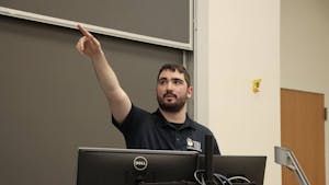 Campus Police Officer Andrew Iannaccone addressed road safety at a Student Government general body meeting (Photo courtesy of Julia Cappello).