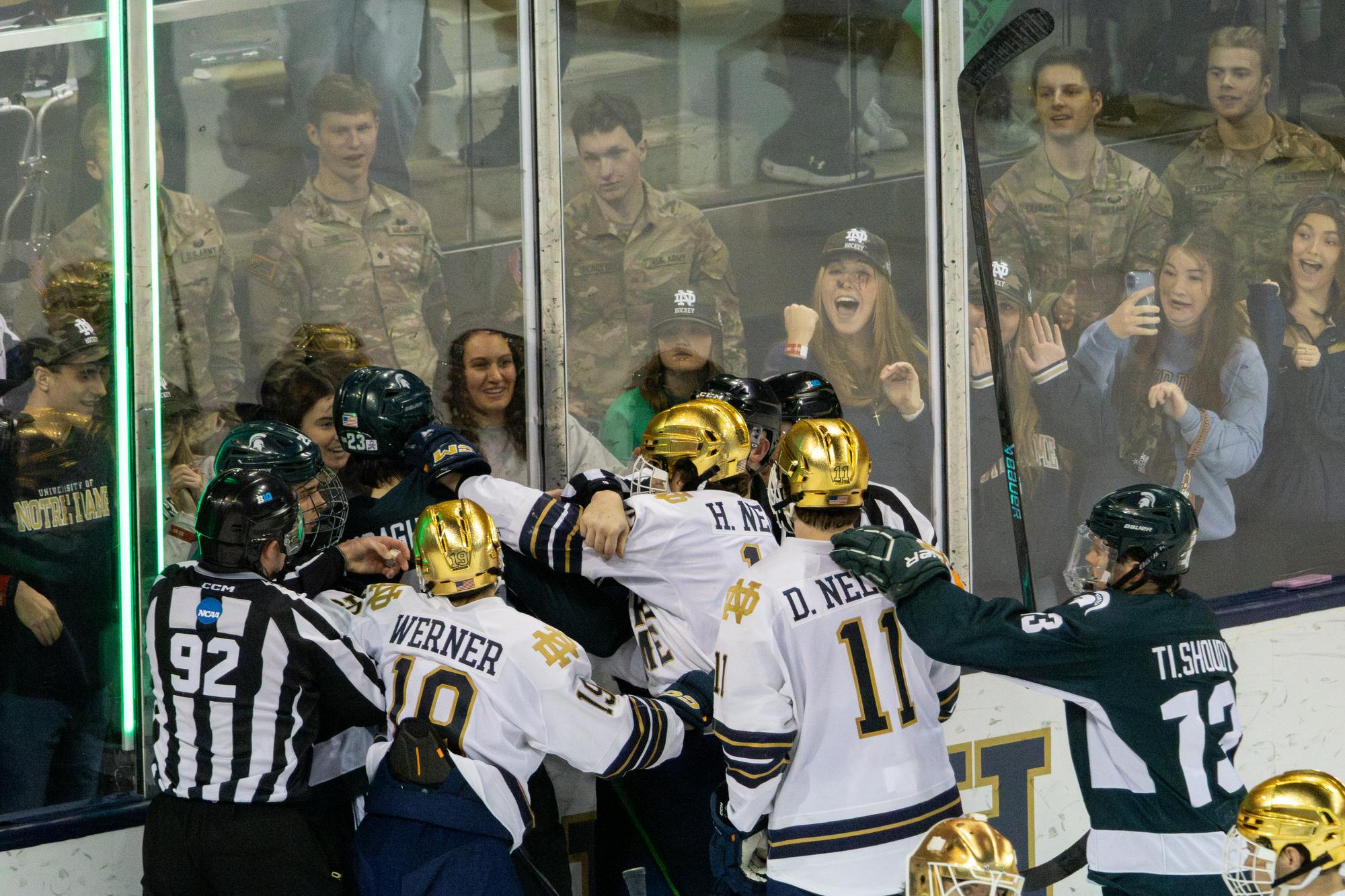 Declan Huggins, Hockey vs. Michigan State, Compton Family Ice Arena, Military Appreciation Night.png