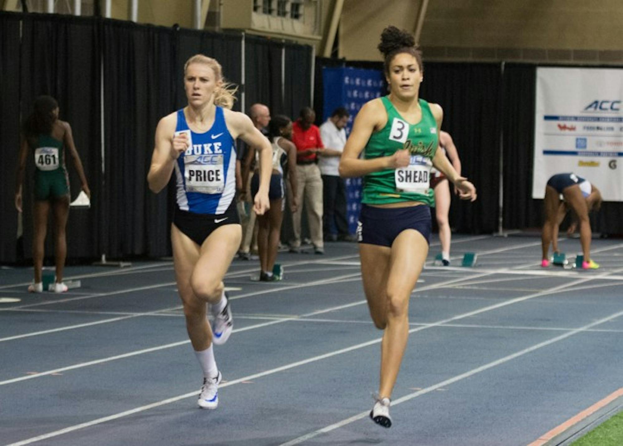 Irish junior Jordan Shead competes in the 400-meter race during the ACC indoor championships at Loftus Sports Center on Feb. 24.