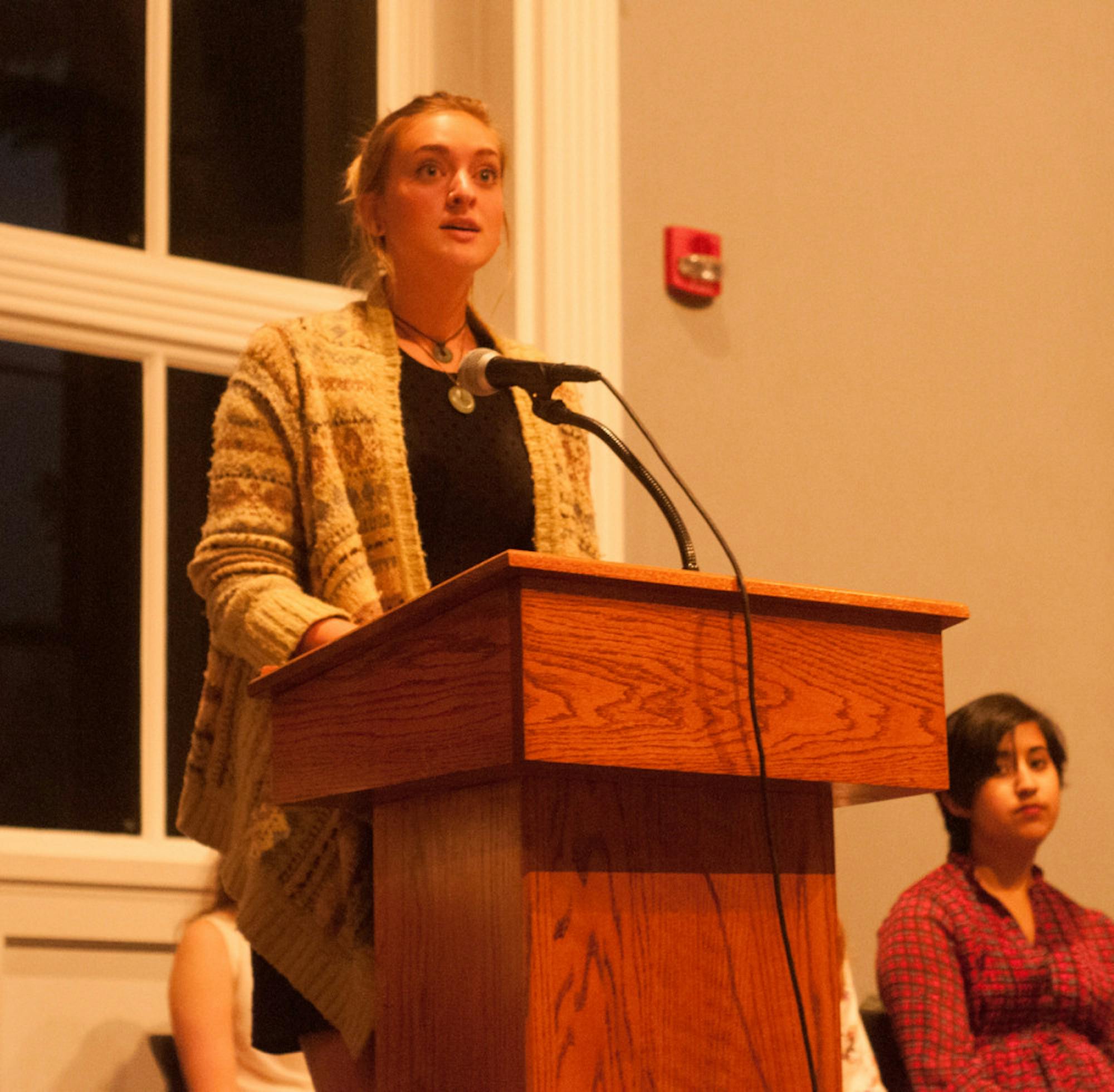Sophomore Neil Lewis speaks at “In Our Own Words” in the  LaFortune Student Center Ballroom on Oct. 6.