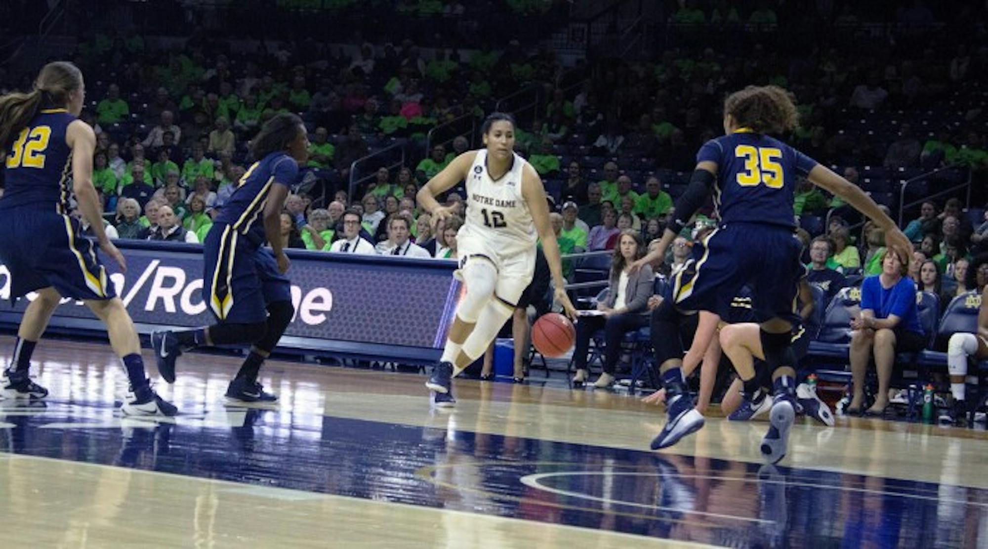 Irish junior forward Tara Reimer attacks the basket during Notre Dame’s 74-39 win over Toledo on Nov. 18 at Purcell Pavilion.