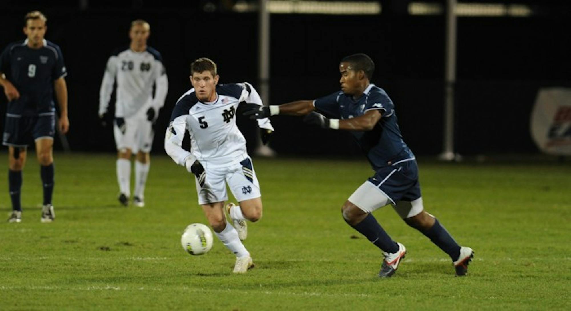 Notre Dame graduate and 2013 MLS Rookie of the Year Dillon Powers moves upfield against Villanova on  Nov. 11, 2011 at Alumni Stadium.