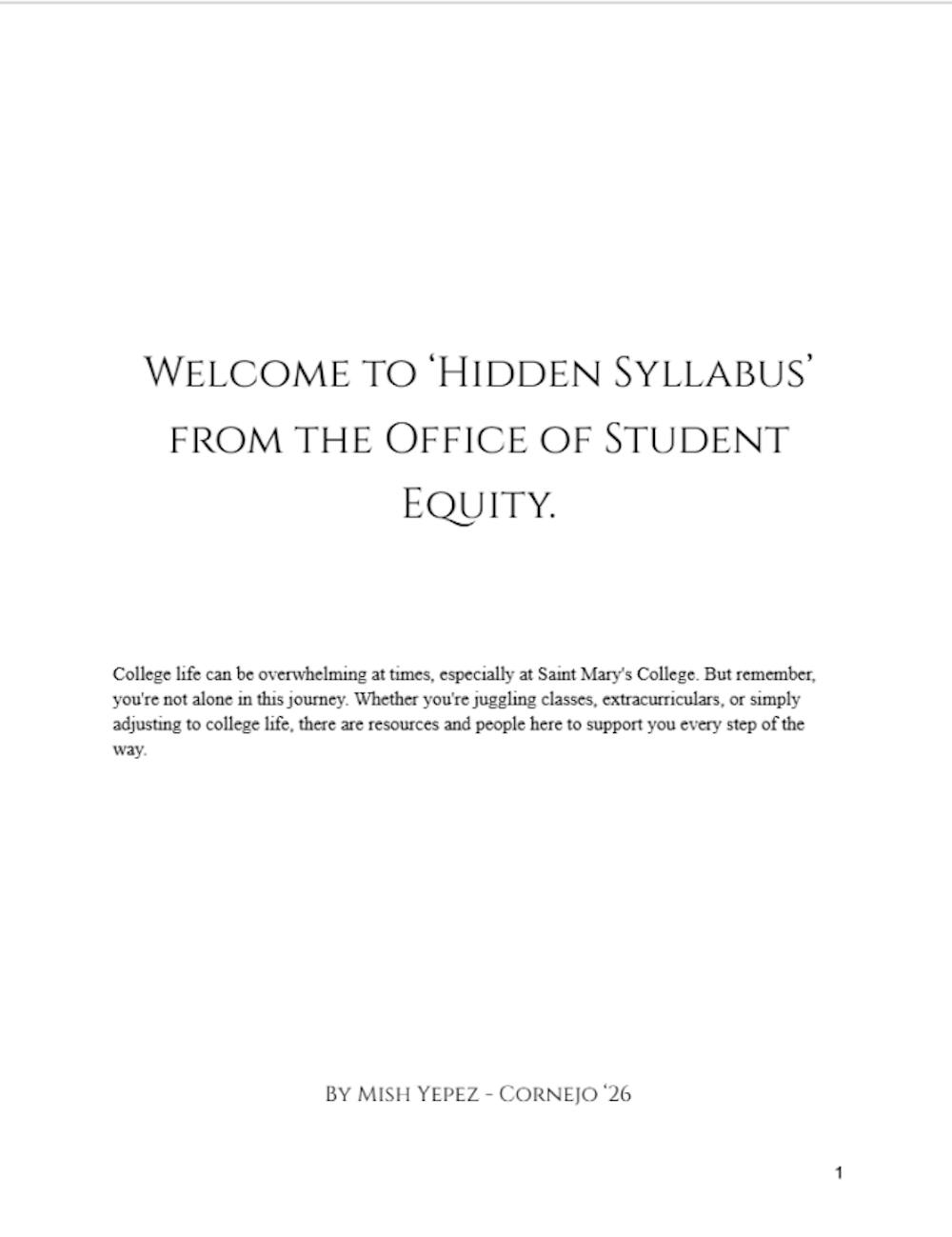"Hidden Syllabus" developed by summer student intern at Saint Mary's
