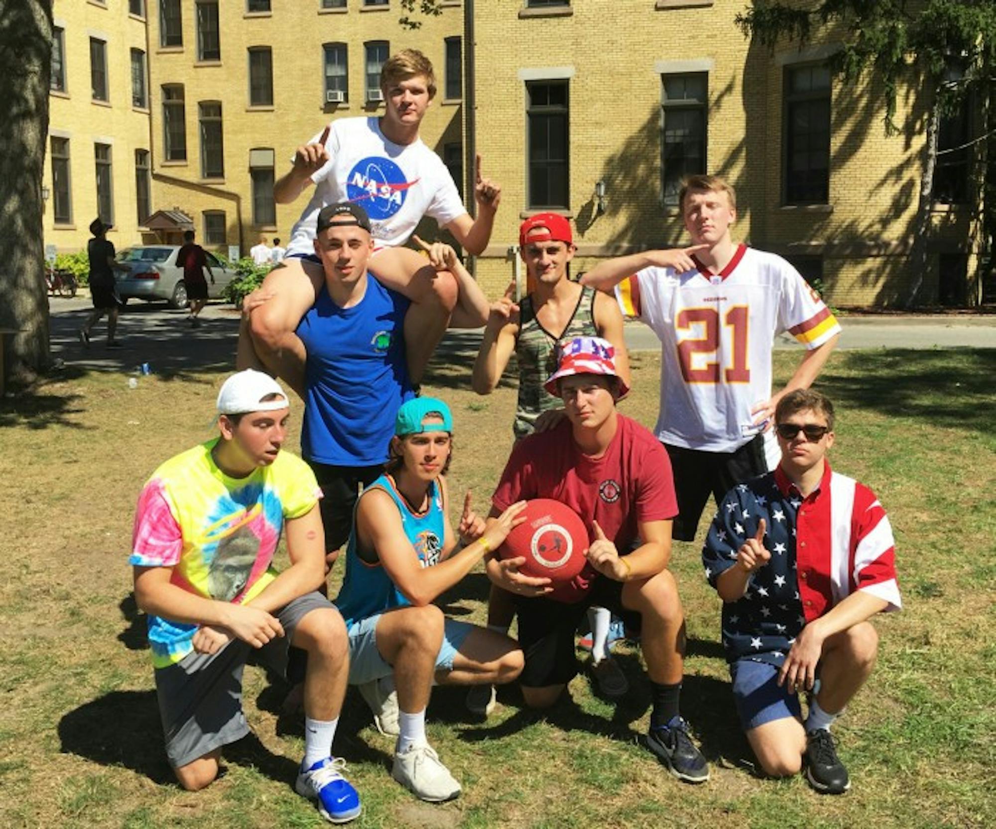 The off-campus senior team poses after winning Kick-It for Kevin, the annual charity kickball tournament hosted by Sorin College. Eighteen student teams competed Saturday in the tournament in its seventh year.