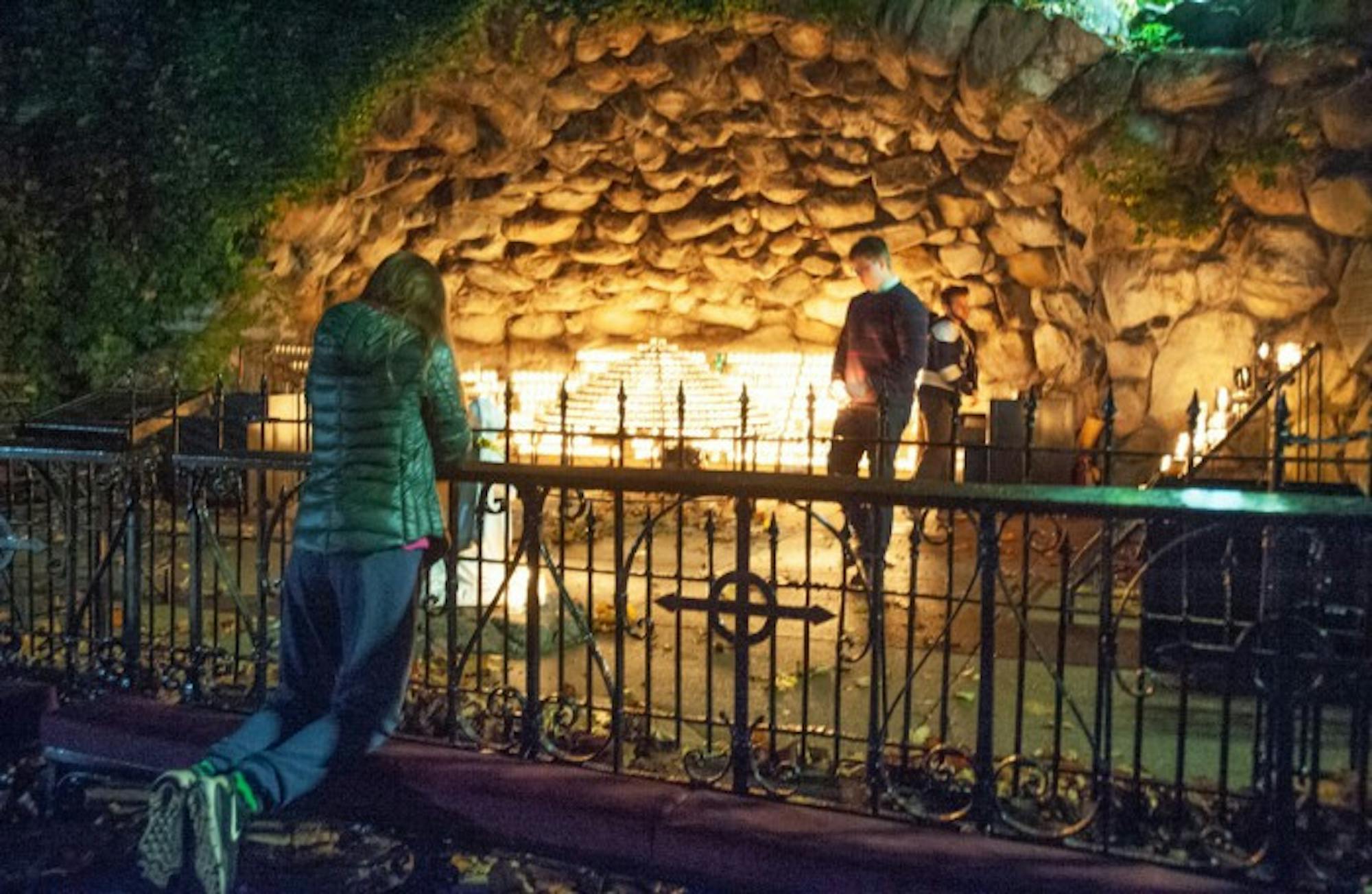 Many students gathered at the Grotto throughout the night to reflect on the night's results.
