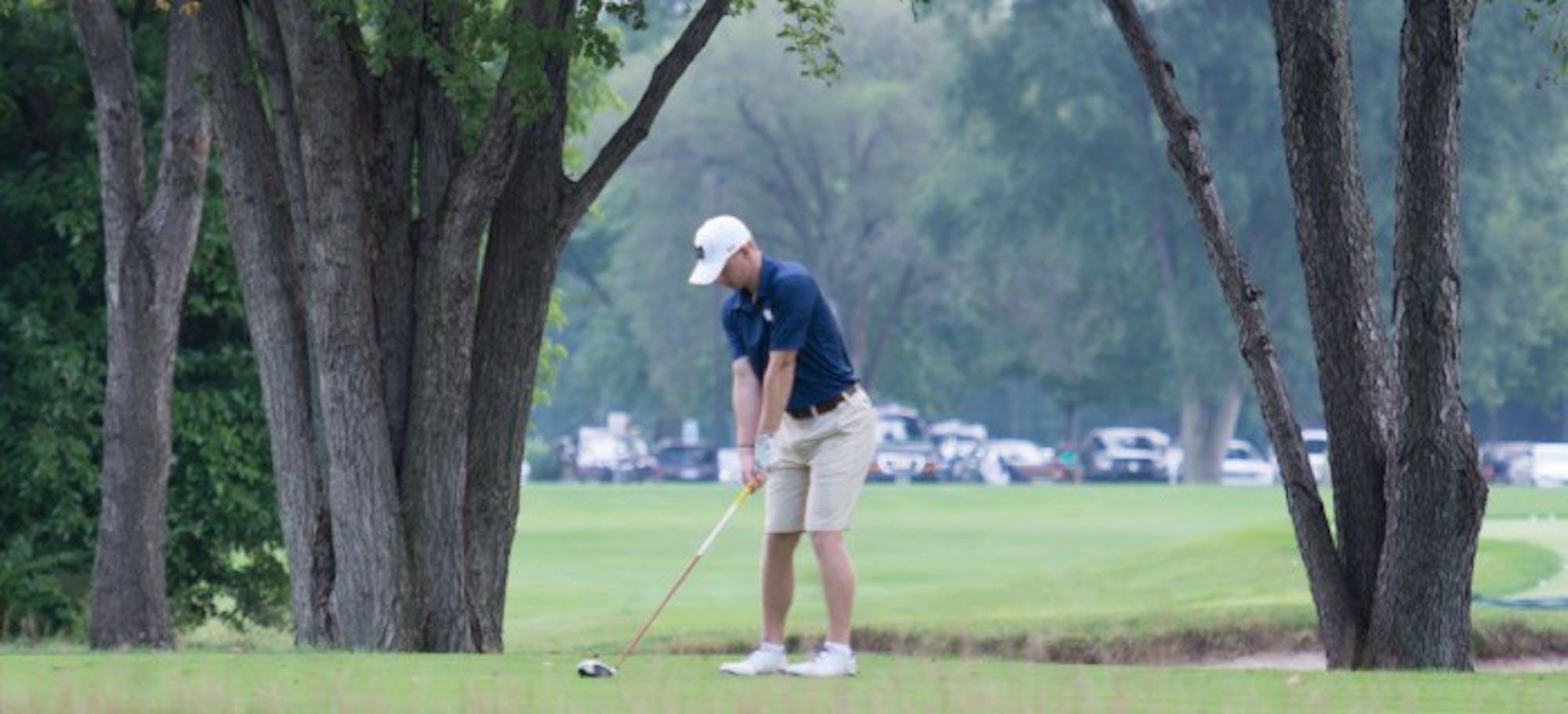 Irish senior Patrick Grahek readies his shot during the Notre Dame Kickoff Challenge on Aug. 31 at Warren Golf Course.