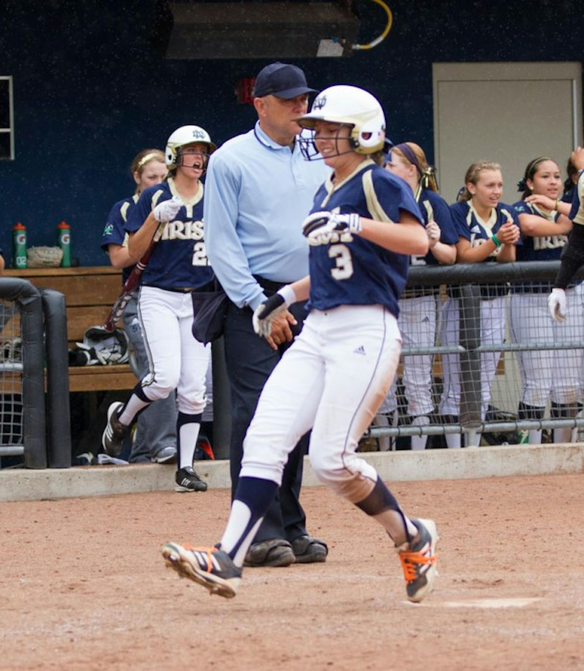 Junior outfielder Emilee Koerner, shown during last season, and the Irish swept the weekend to improve to 6-1 overall.