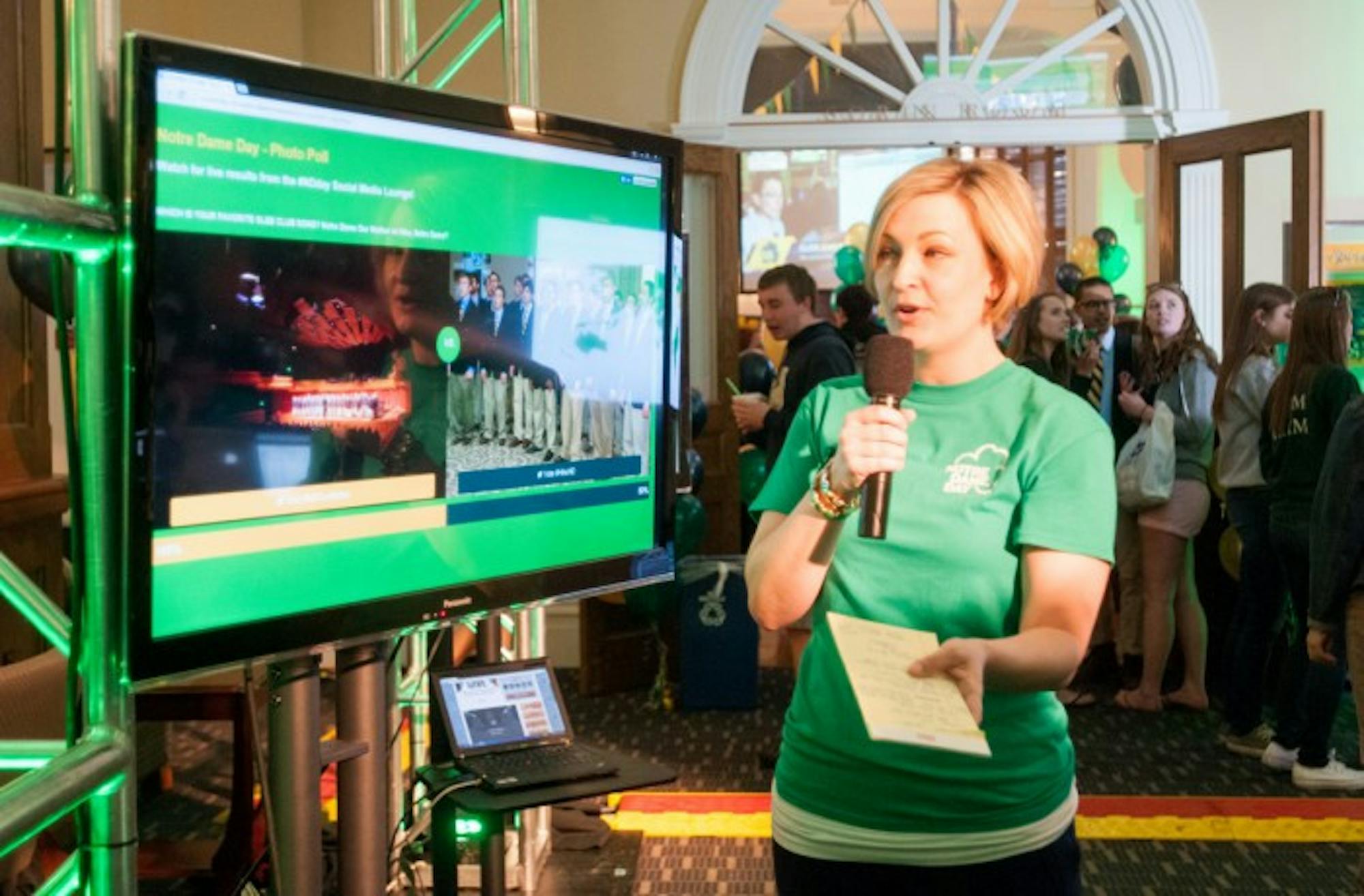 A Notre Dame Day team member speaks during the 29-hour live broadcast during the 2016 Notre Dame Day. Last year's event broke a fundraising record with 21,478 gifts contributed throughout the day.