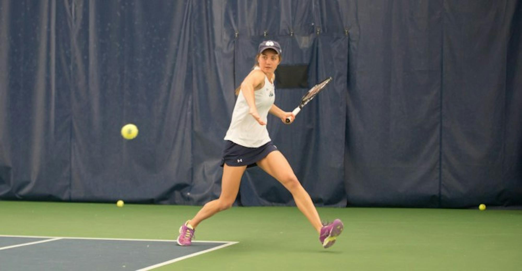 Sophomore Mary Closs lines up a forehand during Notre Dame's 6-1 loss to No. 3 Stanford on Feb. 6 at Eck Tennis Pavilion.