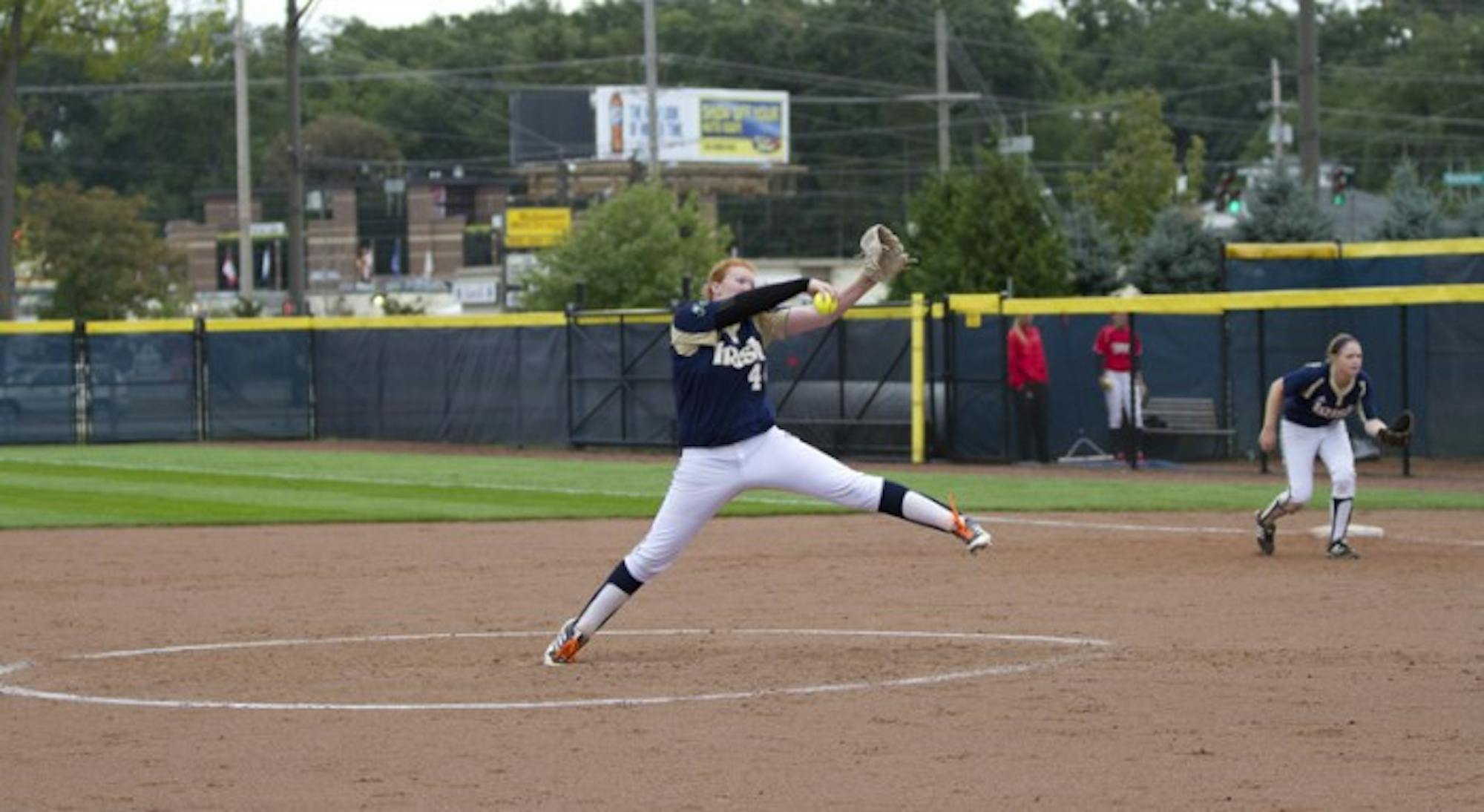 Senior righthander Laura Winter pitches in an exhibition game against Illinois State on Sept. 15. Winter recorded eight strikeouts against BYU on Thursday.
