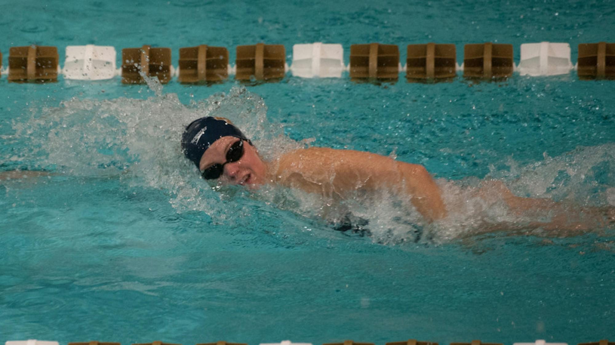 Irish sophomore Catherine Mulquin swims a freestyle event Nov. 15, 2013, against Valparaiso. Notre Dame won the meet 219-60.