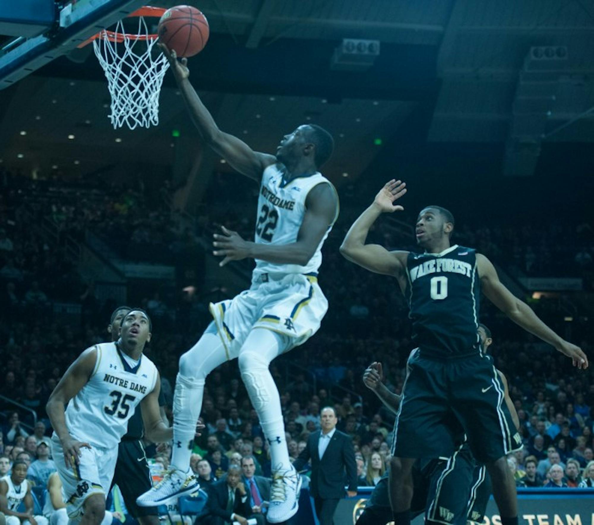 Irish senior guard Jerian Grant shoots for two against Wake Forest on Tuesday against Wake Forest in the Purcell Pavilion. Grant scored 24 points in the game.