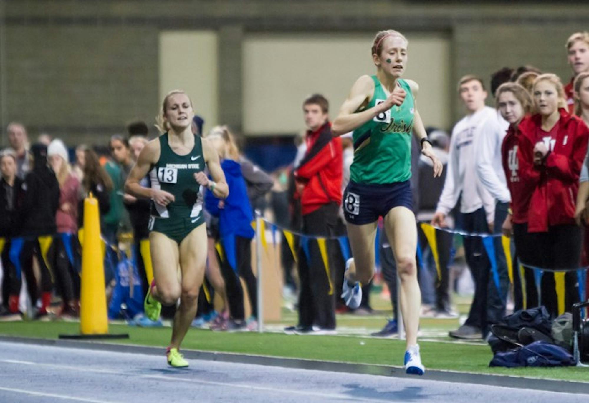 Irish sophomore Anna Rohrer competes in the 3000-meter run of the Meyo Invitational on Feb. 4 at Loftus Sports Center.