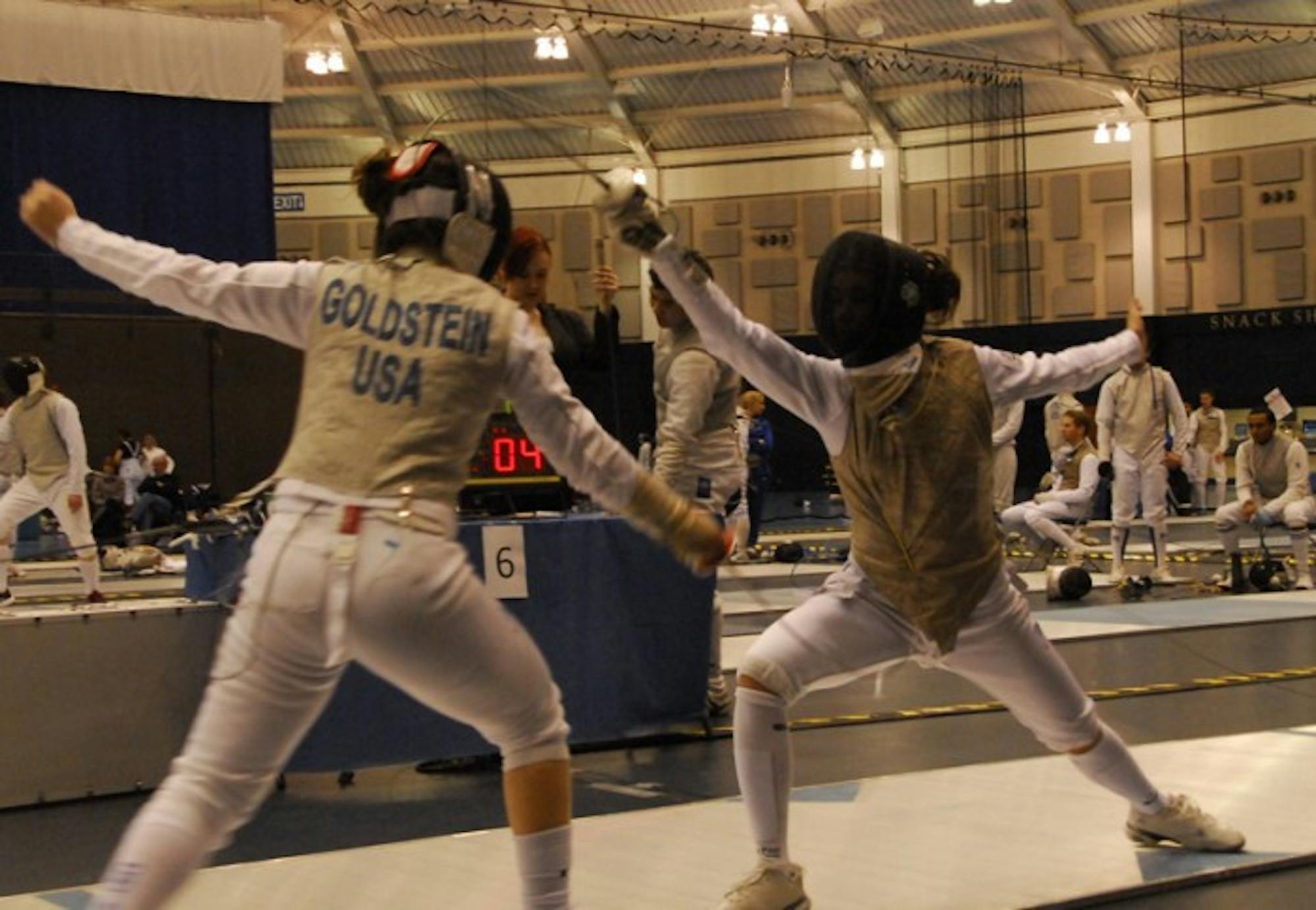 Irish sophomore fencer Lee Keifer, right, competes at the Notre Dame Duals on Feb. 23 last year.