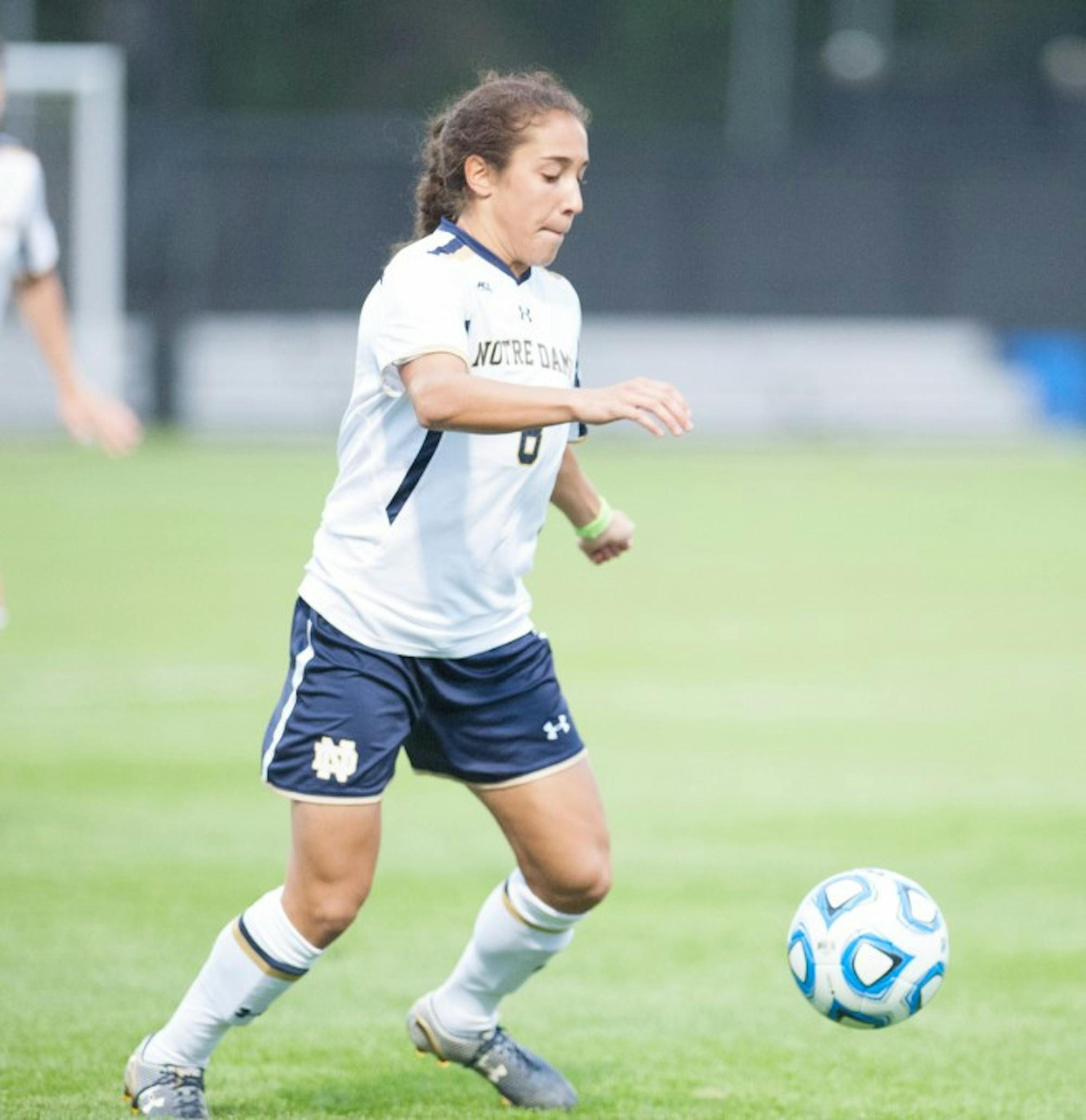 Irish freshman defender Sabrina Flores corrals the ball during Notre Dame's 1-0 victory over Baylor on Sept. 12.